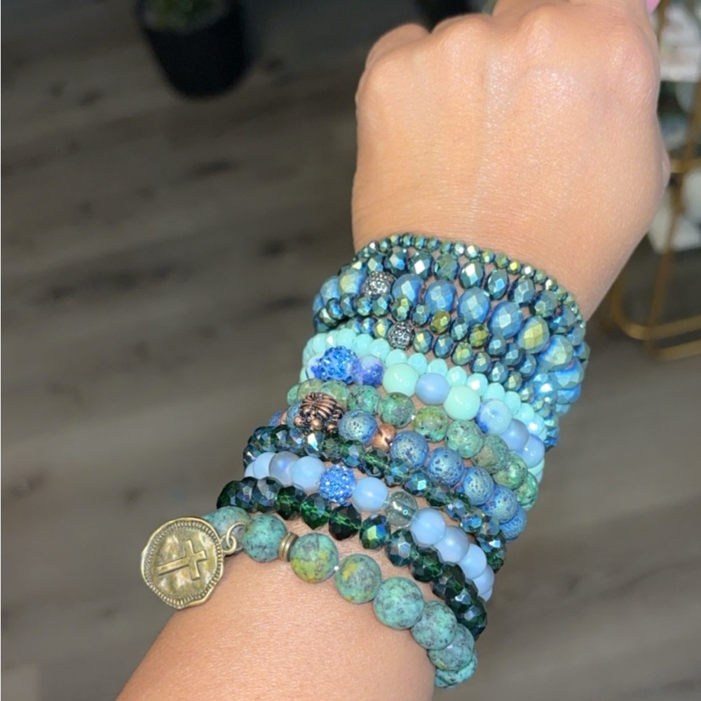 14 Piece custom made set. Lava and Gemstone beads. Hand crafted by me. New Item